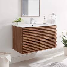 Choose from our massive range of bathroom vanities that are floor standing, wall hung & on legs. Modway Render 36 Wall Mount Bathroom Vanity In Walnut White Amazon Com