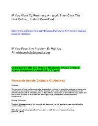 The evaluation may consider different topics and sources including scientific articles, literature or poems. Chamberlain Nr 439 Week 6 Research Article Critique Paper Assignment Latest 2017 August By Ninarose1 Issuu