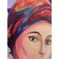 Women oil painting 16”by 20”on canvas Art deco floral female lavender