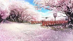 桜並木 さくら 咲きました ファンタジーな風景 美的アニメ 幻想的なイラスト