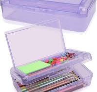 1 caja de lápices, caja de lápices de doble capa de gran capacidad, estuche  rígido con tapa hermética, caja de lápices de plástico para suministros ...