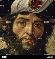 King David of Israel (C. 1040-970 BC). Portrait by Pedro de Berruguete,  1490. Detail of high altar. Church os Santa Eulalia. Paredes de Nava,  Palencia, Castille-Leon. Spain Stock Photo