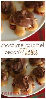 How to make turtles with kraft caramel candy / caramel. Chocolate Caramel Pecan Turtles Recipe From Sixsistersstuff These Turtles Make A Great Gift Or Dessert For You Pecan Turtles Recipe Desserts Candy Desserts