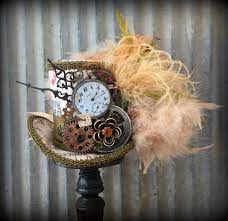 Steampunk Mini Top Hat Cog And Gear Hat Brown And Beige Hat Etsy Mini Top Hat Nerd Accessories Tea Party Hats