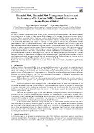 Pdf Financial Risk Financial Risk Management Practices And Performance Of Sri Lankan Smes Special Reference To Anuradhapura District Gayan Abeyrathna Academia Edu