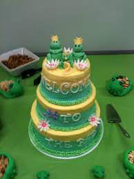 Happiness Is A Piece Of Cake Frog Baby Showers Baby Shower Cakes Frog Cakes