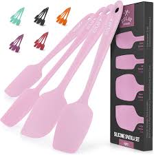 Blue or dark pink 5 piece utensil sets (includes slotted turner, slotted spoon, spoon, ladle, and tongs). Zulay Kitchen Heat Resistant Silicone Spatula Set Stainless Steel Core