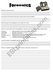 Forensic science uses the application of scientific methods to help ensure a lack of bias in a legal case, as people's lives. Forensics Esl Worksheet By Storyteller