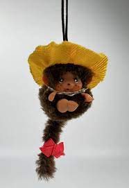 Monchhichi Monkey Mini Doll Vtg Yellow Hat Long Tail Bell Ornament Hanging  Rare | eBay