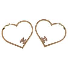 Chanel Jumbo Jewelled Heart Cc Hoop Earrings At 1stdibs Chanel Heart Hoop Earrings