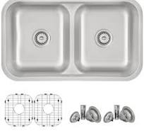 Stylish Canda Drop-in or undermount 32.25-in x 18.88-in Stainless steel  Double equal bowl 16 -Gauge Kitchen Sink