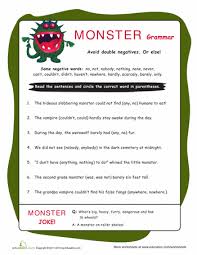 Monster Double Negatives 5 Worksheet Education Com Double Negative Negative Words Learning Psychology