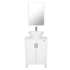 The sleek stand tapers from top to bottom, adding an elegant touch to the design. Eclife 24 White Bathroom Vanity Sink Combo Cabinet Modern Stand Pedestal W Round White Ceramic Vessel Sink Chrome Bathroom Solid Brass Faucet And Pop Up Drain Combo W Mirror A06b04w Buy Online In Qatar