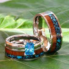 His And Her 3 Piece Wood Ring Set Turquoise Wedding Band Set Etsy Sterling Silver Wedding Rings Wedding Ring Sets Turquoise Wedding Ring Set