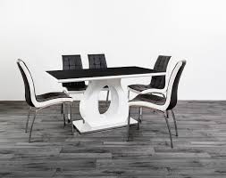 1the fraiser dining chair has a modern white bucket seat with stainless steel legs and is exemplary example of modernism. Blake Dining Table Black White 6 Chairs Discount Furniture Centre