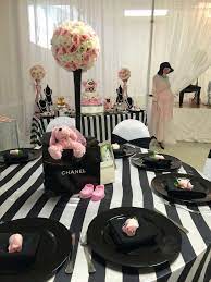 Chanel Baby Shower Party Ideas Photo 5 Of 19 Chanel Baby Shower Baby Shower Flowers Chanel Party