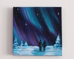 Christmas Painting Aurora Borealis Small Oil Painting On Etsy In 2020 Northern Lights Painting Galaxy Painting Painting