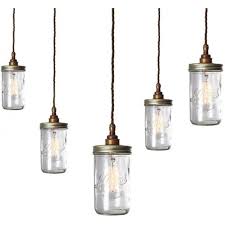 Catchy glass jar pendant light 3 jar glass chandelier west elm. Cluster Of Jam Jar Ceiling Pendant Lights Hanging On Braided Cables