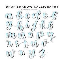 Using the brush end of a gray permanent marker, add the shadow along the left edge of each letter so the light seems to come from the right. Calligraphy Drop Shadow Reference Sheet See The Process For Some Of These Letters In This Video Lettering Guide Lettering Practice Lettering