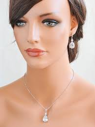 Rose Gold Bridal Jewelry SET, SILVER Wedding Necklace Set, Teardrop Dangle  Wedding Earrings,bridesmaid Set,bridal Pendant Necklace, ISABELLA