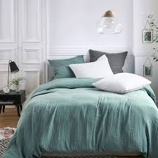 Linge De Lit En Double Gaze Housse De Couette Taie D Oreiller Vert Celadon Esprit Nordique Housse De Couette Couette Gaze De Coton