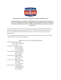 MASSACHUSETTS YOUTH STATE TOURNAMENT COMMITTEE REPORT 2021-22 Committee  Members: Ron Cincotta, Derek Chandonnet, Felix Costanza