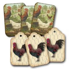 Chickens Tags Printable Farm Scene Set Of 6 Instant By Sssstudio 3 00 Country Rooster Farm Gifts Gift Tags