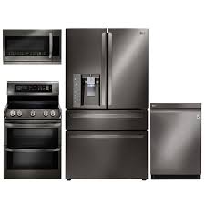 Lg 4 Piece Electric Kitchen Appliance Package With 23 5 Cu Ft Refrigerator Black Stainless Steel Kitchen Appliance Packages Kitchen Appliances Kitchen