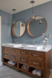 Check spelling or type a new query. Brown Oak Dual Washstand With Rectangual Vessel Sinks Transitional Bathroom