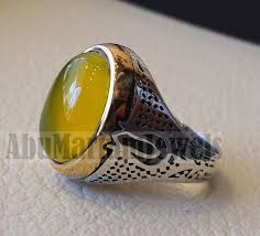 Unique Heavy Man Ring Yellow Agate Natural Aqeeq Stone Ottoman Arabic Sterling Silver 925 Semi Precious Precious Gems Jewelry Yellow Stone Rings Rings For Men