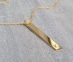 Vertical Gold Bar Necklace Birthday Gift Long Initial Necklace 14k Gold Filled Initial Necklace Engraved Letter Bar Necklace Custom Gold Bar Necklace Long Bar Necklace Engraved Jewelry