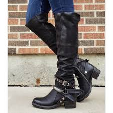 Synthetic 。 。 toe style: Women S Boots Block Heel Boots Motorcycle Boots Riding Boots Low Heel Round Toe Over The Knee Boots Vintage Daily Pu Buckle Solid Colored Wine Black Brown Knee High Boots 7758197 2021 34 01