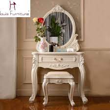 Taking formal cues from early french and british dressing tables, the modern makeup vanity has since. France Style Elegant Bedroom Furniture Ivory Dressing Table With Mirror Bench Vanity Set Dresser Ivory Dressing Table Table With Mirrordressing Table Aliexpress