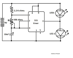 We need to set 555 timer in monostable mode to build timer. Blink Two Leds Alternatively With 555 Ic Classic Ic Circuit Diagram Ii
