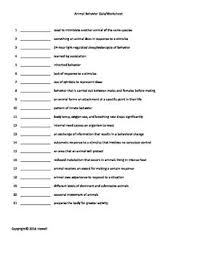 Animal Behavior Quiz Worksheet For Biology Ii Animal Behavior Biology Behavior