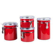 10 strawberry street kitchen canister set, 3 piece, fleur red. Red Kitchen Canisters Food Storage The Home Depot