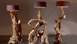 Standlampe Teak Wurzelholz Riaz Inkl Lampenschirm Stehlampe