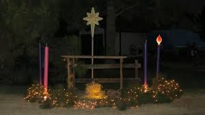 Outdoor Advent Wreath On Each Candle Paint The Words For The Week Hope Peace Joy Love Christ Painted Candles Advent Wreath Advent Wreath Candles