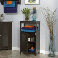 It features a spacious cabinet interior with 3 shelves. Modern Bathroom Floor Cabinet Free Standing Storage Unit In Espresso Wood Finish Fastfurnishings Com