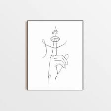 Woman One Line Art Hand Line Drawing Print Shhh Hush Female Etsy In 2021 Drawing Prints Line Art Line Art Drawings