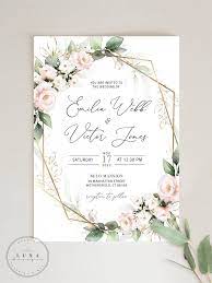 Blush And Green Wedding Invitation Set Invitation Template With Rsvp Blush Invite Template Wedding Invite Download Boho Wedding Lilian Electronic Wedding Invitations Green Wedding Invitations Blush Invitations