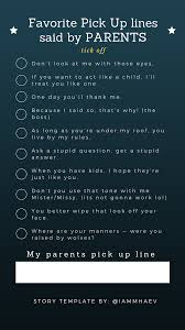 Favorite Pick Up Lines Said By Parents Tick Off Instagram Story Template Instagram Story Questions Instagram Story Template Story Template