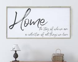 To add a second line of text, use <br>. Home Is The Story Of Who We Are Wood Sign Welcome Home Wall Art Farmhouse Decor Wood Sign Saying Large Wood Sign Living Room Sign Large Wood Signs Wood Signs Home
