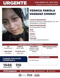 AlertaAlbaKeneth⚠️| Yessica Fabiola Vasquez Chonay de 17 años de edad.  Desapareció el 04 de septiembre de 2024, en Col. Las Fuentes, Ciudad  Quetzal, San Juan Sacatepéquez, Guatemala 🔁Comparte y ayúdanos con su