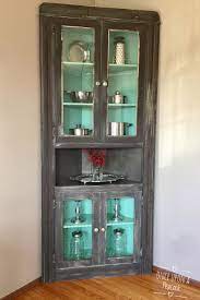 The desk is made out of oak wood with a dark tint and has a couple of cupboards and drawers, as well as two tiers of shelves for photo. Mint To Be Perfectly Distressed Antique Corner Cabinet Painted Slate On The Exter Antique Furniture Restoration Antique Corner Cabinet Furniture Restoration