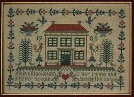 red roof house sampler cross stitch chart