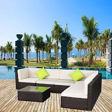 Aecojoy 7 Pcs Outdoor Patio Pe Rattan Wicker Sofa Sectional Furniture Set Brown Home Garden Patio Garden Furniture Sets