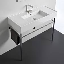 Vintage console sinks are available in many different shapes, sizes, materials, and finishes, so we guarantee you'll find the perfect one to. Ceramic Console Sink Black Legs Matte Black Stand Mocoloo 24 Rectangular Bathroom Lavatory Sink With Metal Legs Wall Mount Single Bowl Glossy White Porcelain Finish Basin With Overflow Tools Home Improvement