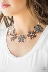 Paparazzi No Common Daisy Multi Necklace Set Short Silver Necklace Multi Necklace Daisy Necklace