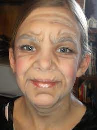 My 11 Year Old In Stage Make Up For Her Role As Granny In Little Red Riding Hood Old Age Makeup Old Lady Makeup Old Lady Costume